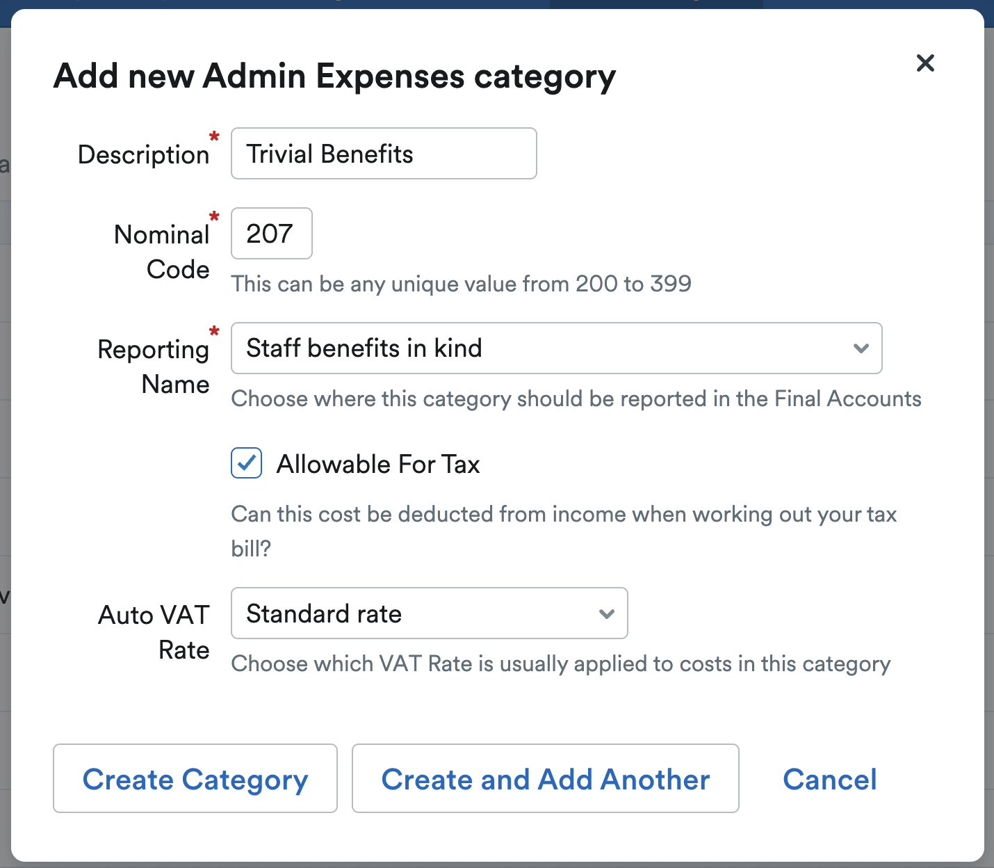 Admin Expenses category being created for trivial benefits