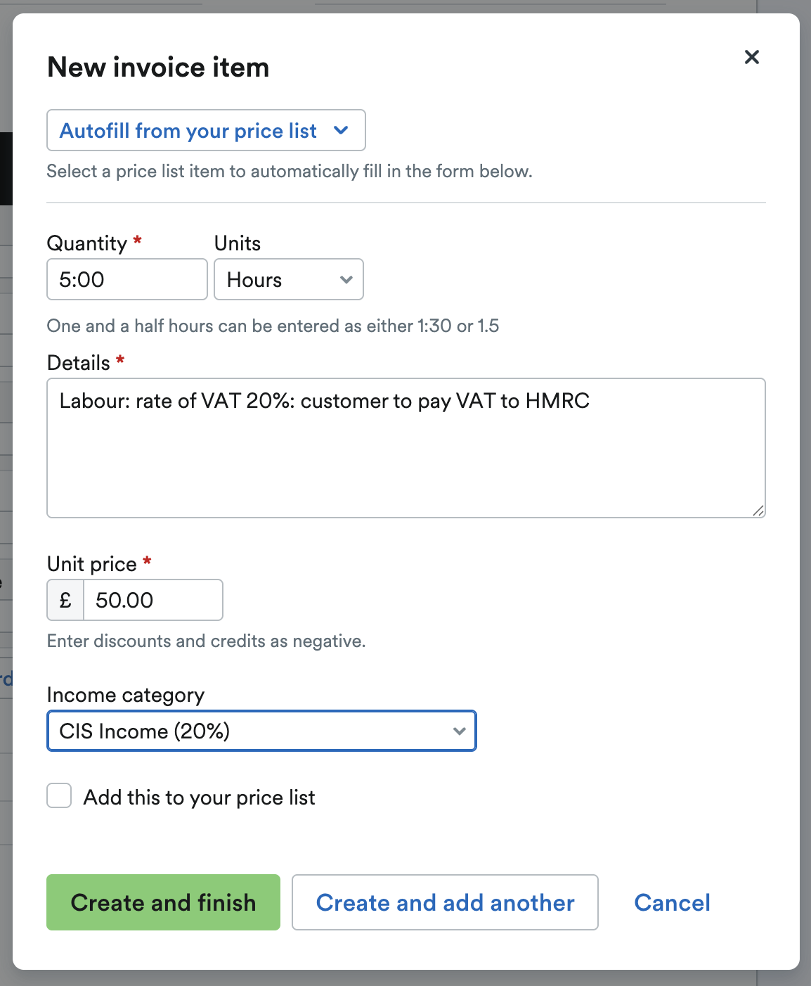 Reverse charge wording being added to an invoice line item