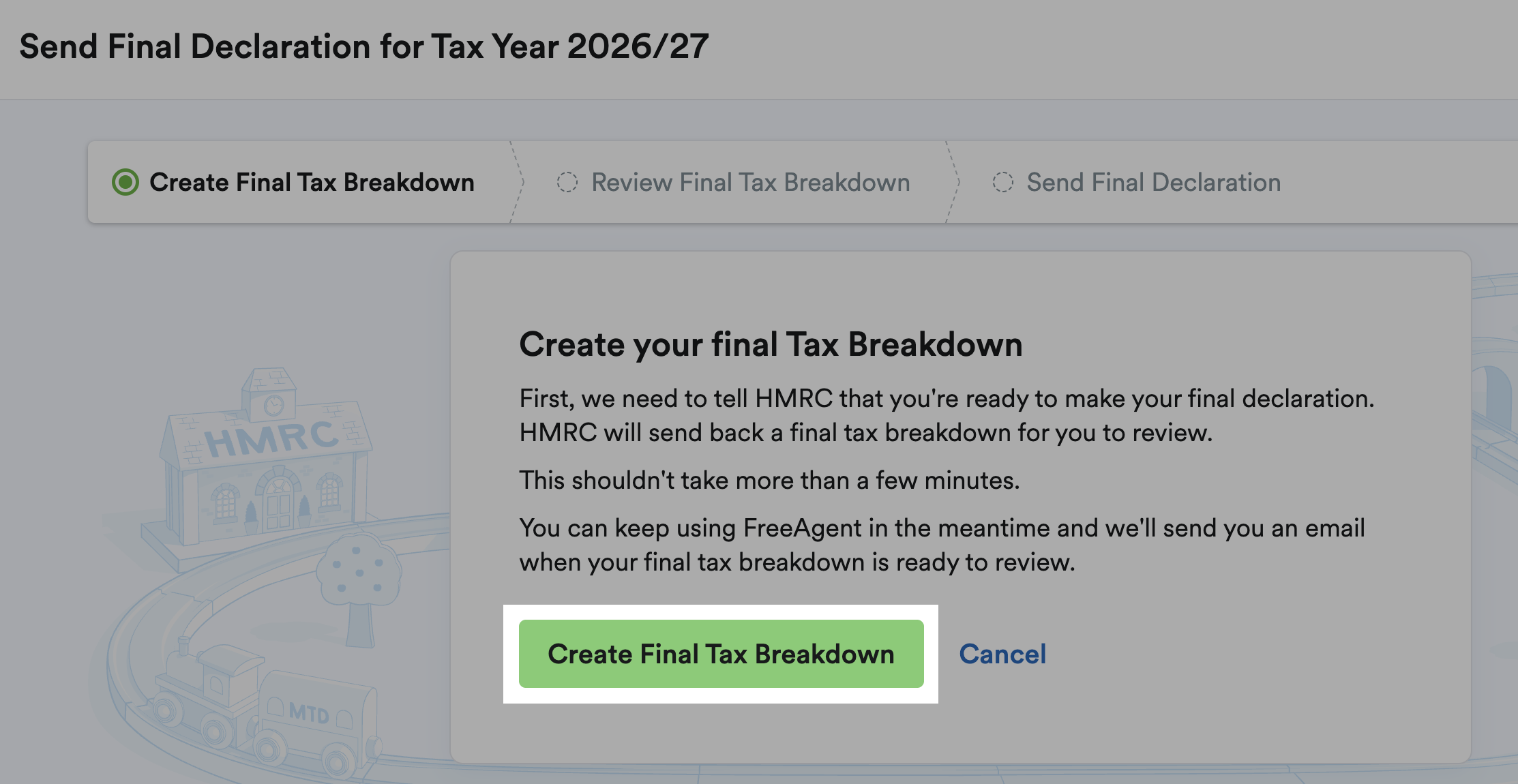 'Create Final Tax Breakdown' button highlighted on Create Final Tax Breakdown step.