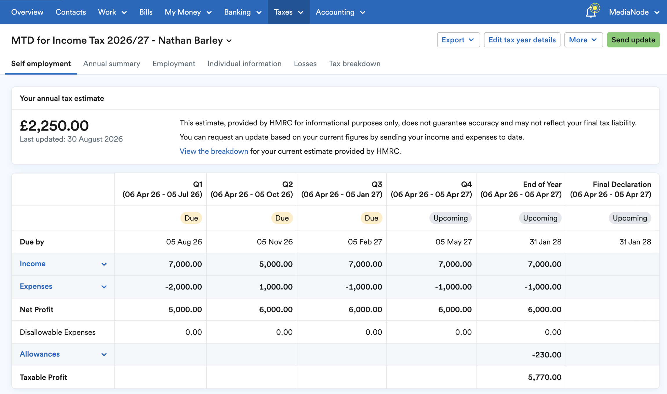MTD for Income tax return populated in FreeAgent