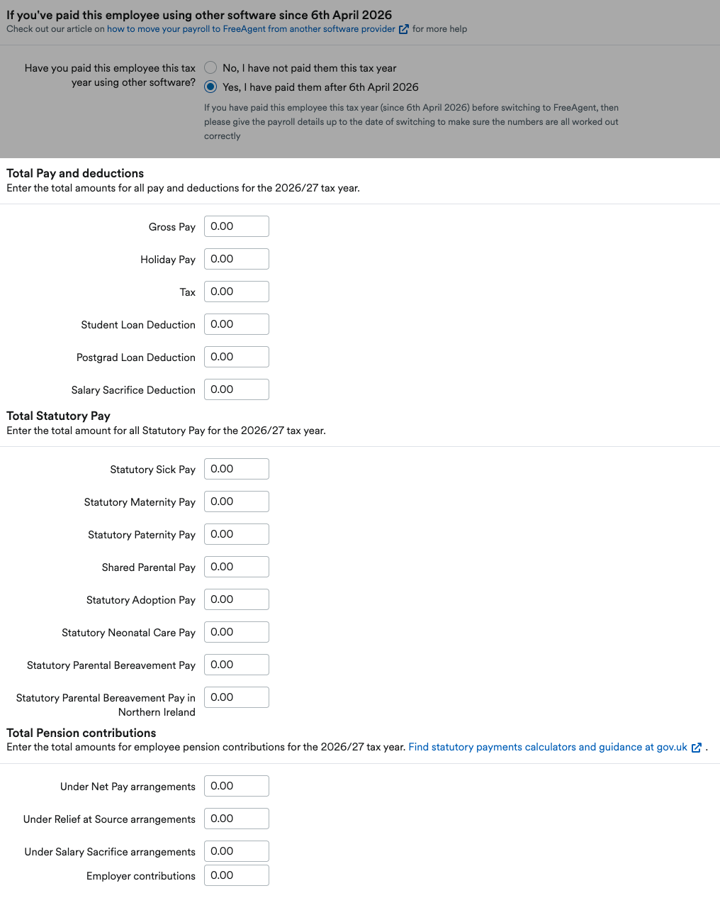 Total Pay and deductions section highlighted for entering year-to-date totals
