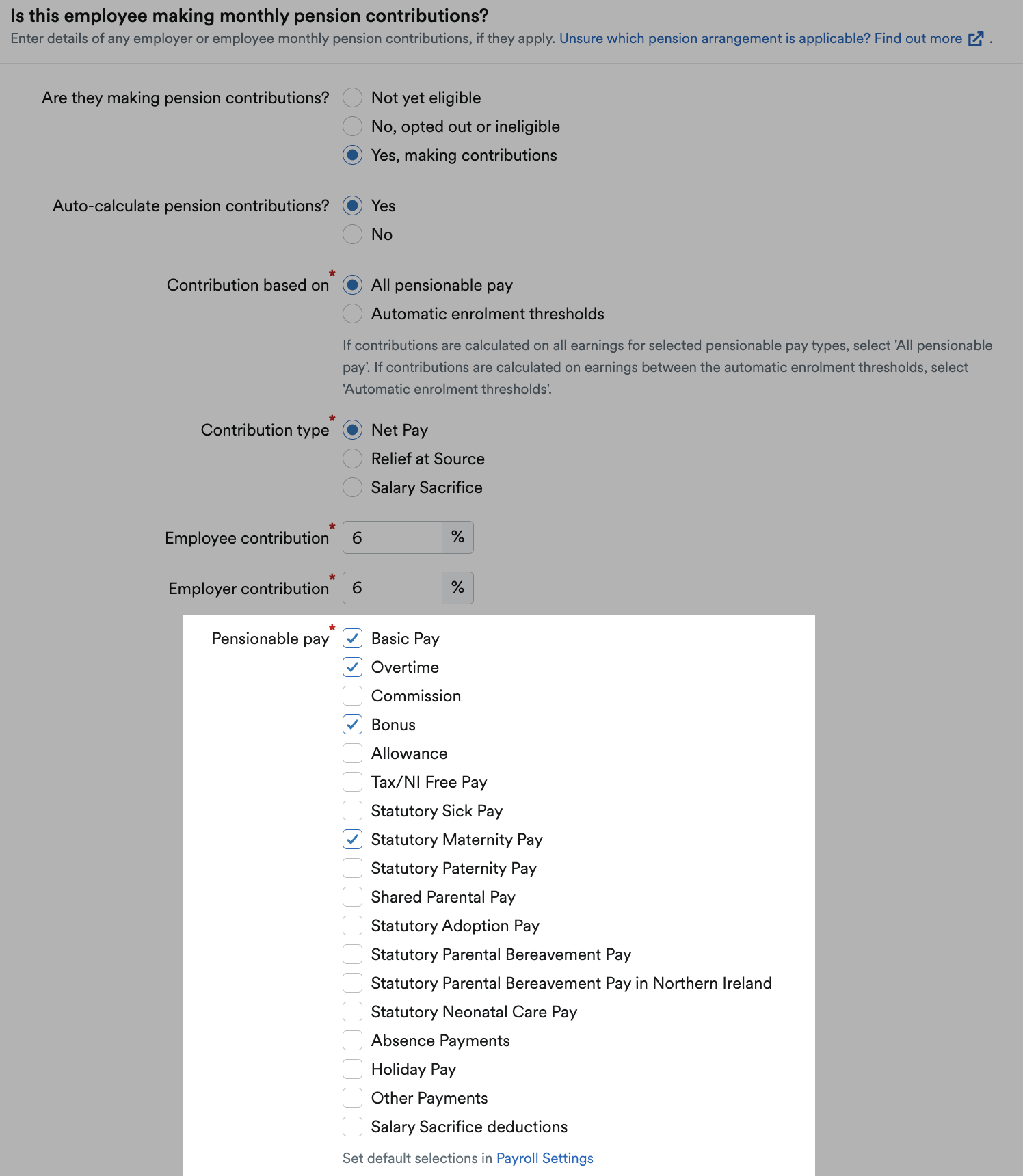 Pensionable pay section highlighted.