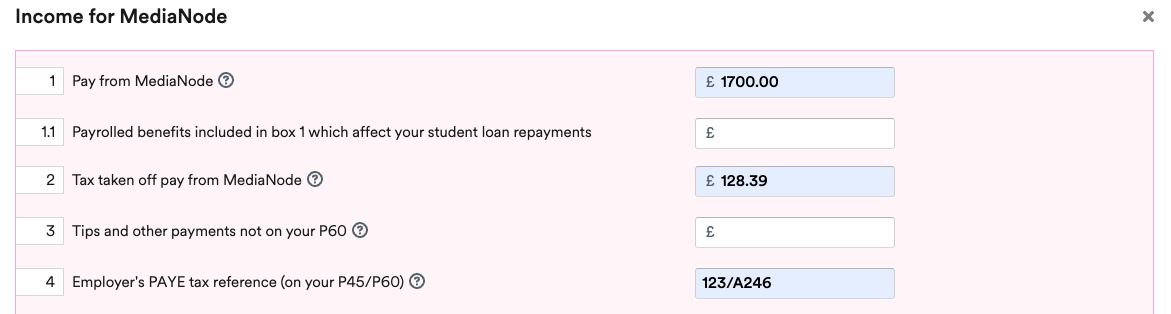 Income section on Employment page
