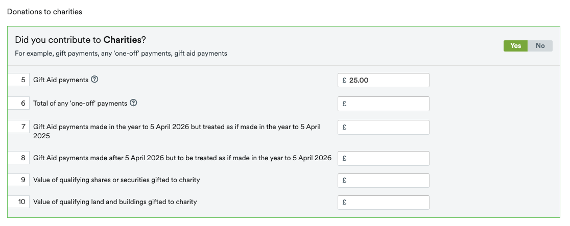 Charities section