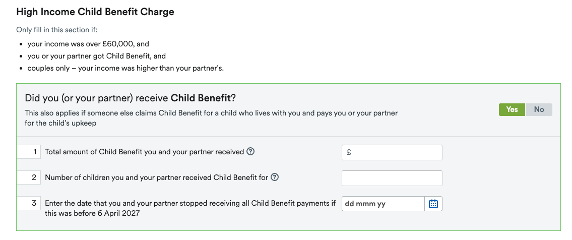 High Income Child Benefit Charge section.