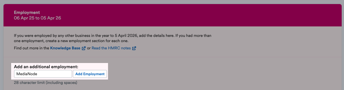 Add Employment option on Employment page