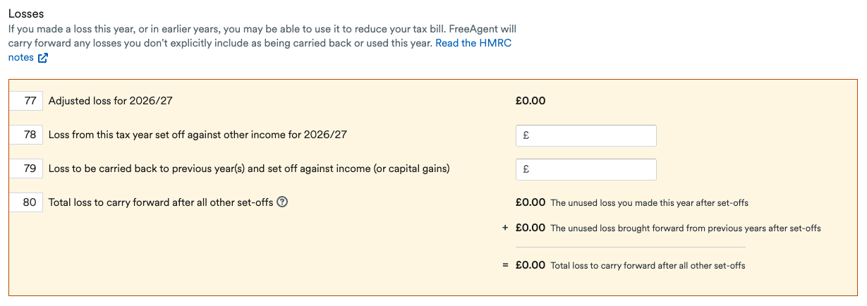 Losses section of self-employment page