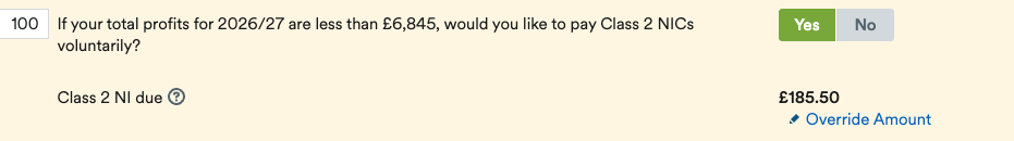 Class 2 NIC question on self-employment page