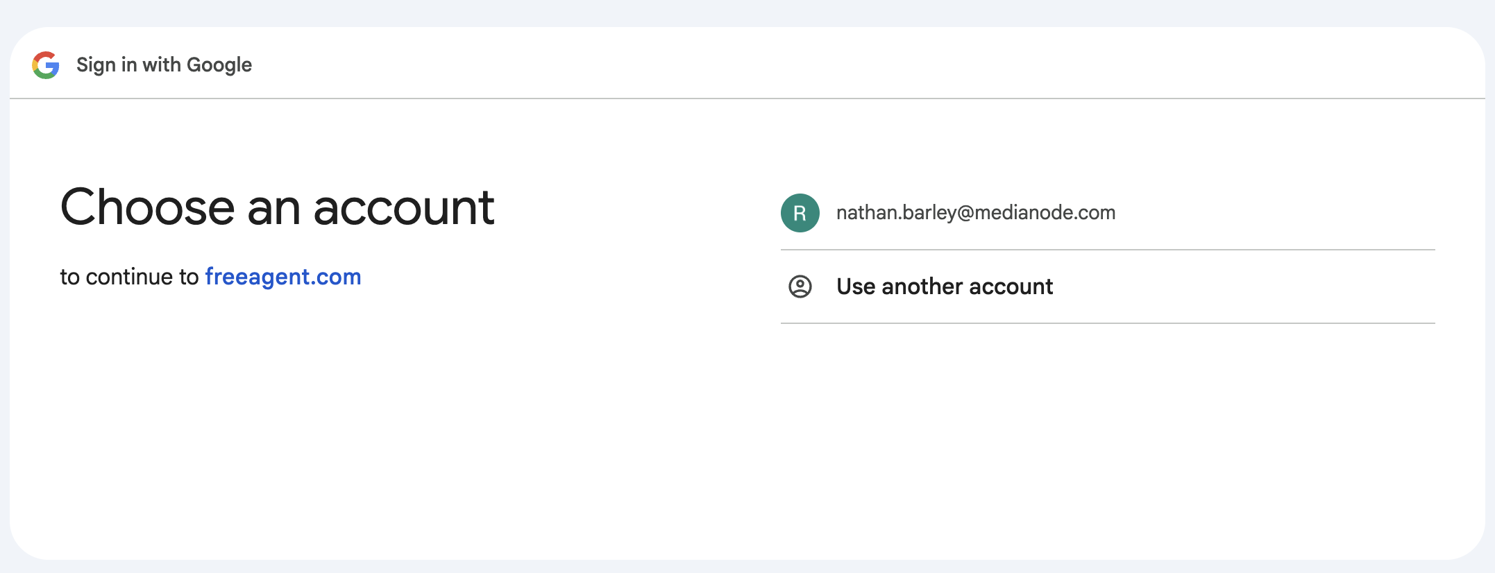 Google sign in page for choosing a Google account to use