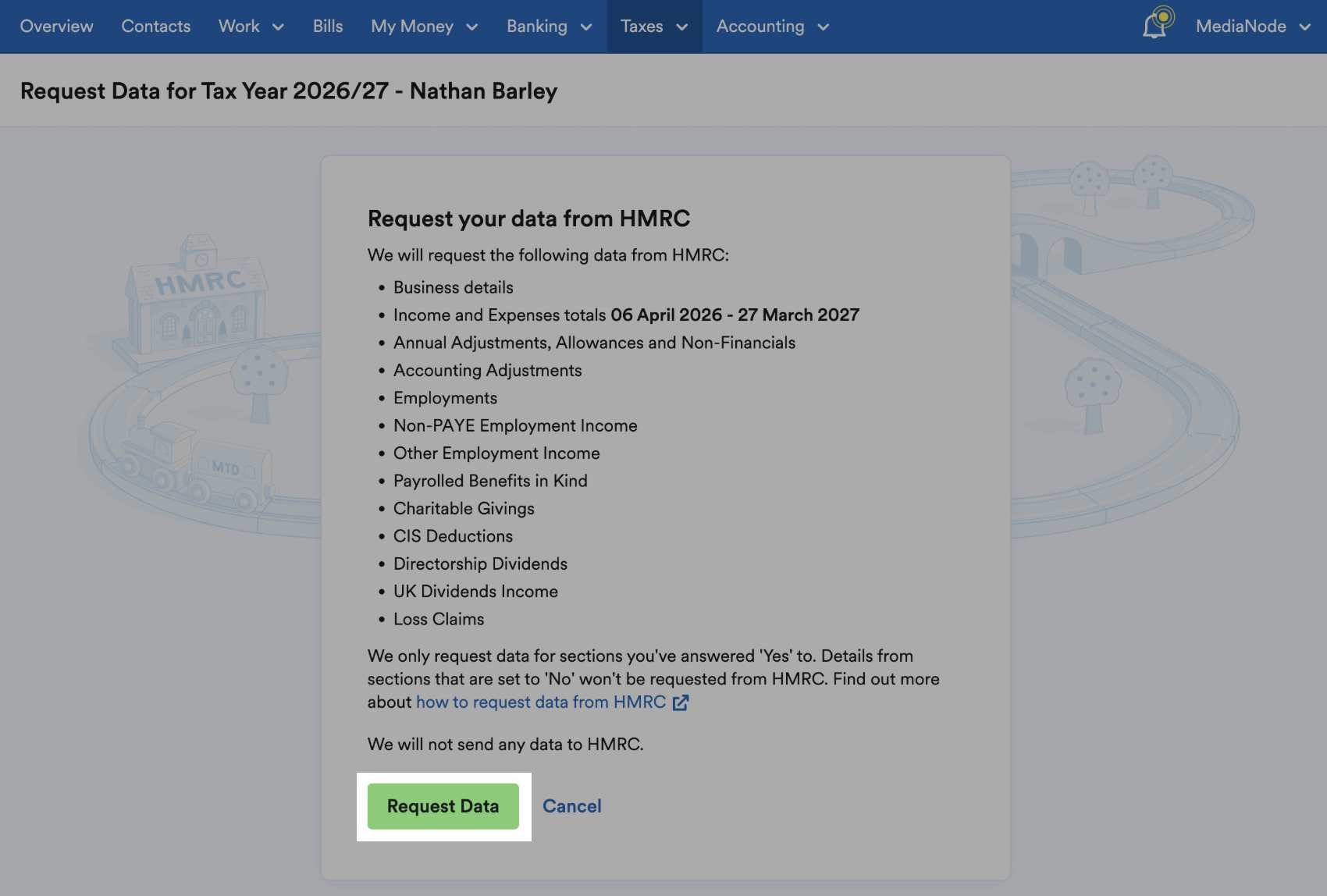 Request Data button highlighted
