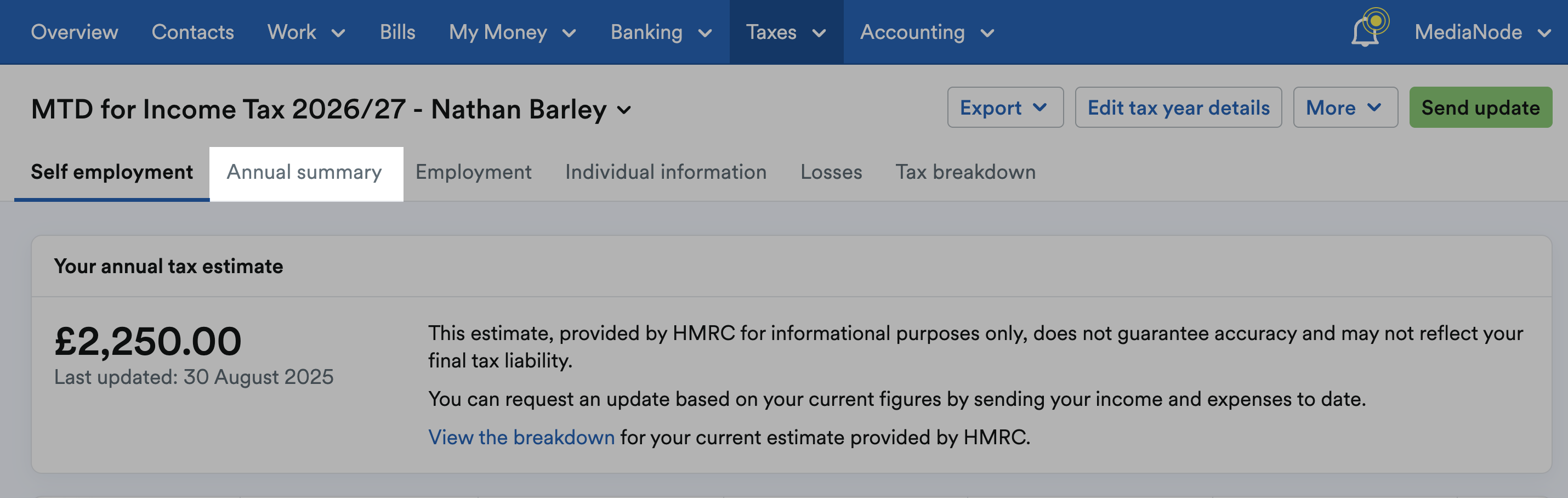 'Annual summary' tab highlighted on MTD for Income Tax page.