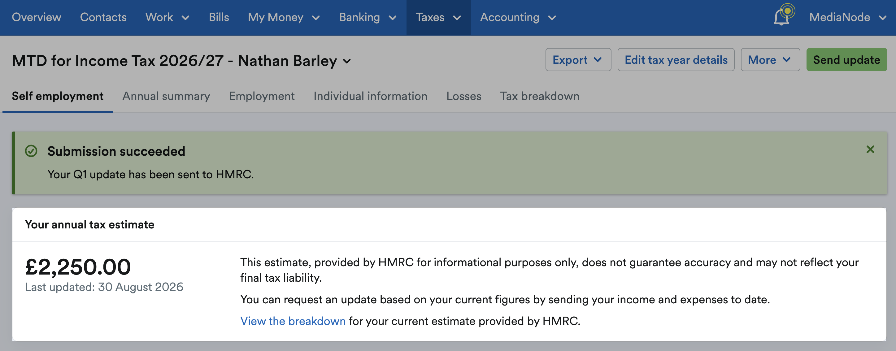 Annual tax estimate highlighted after quarterly update has been sent