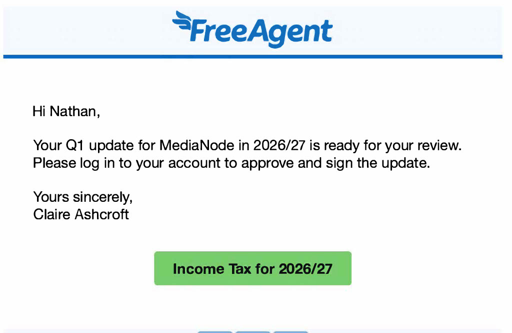 Email asking for review on Income Tax for 26/27 tax year.