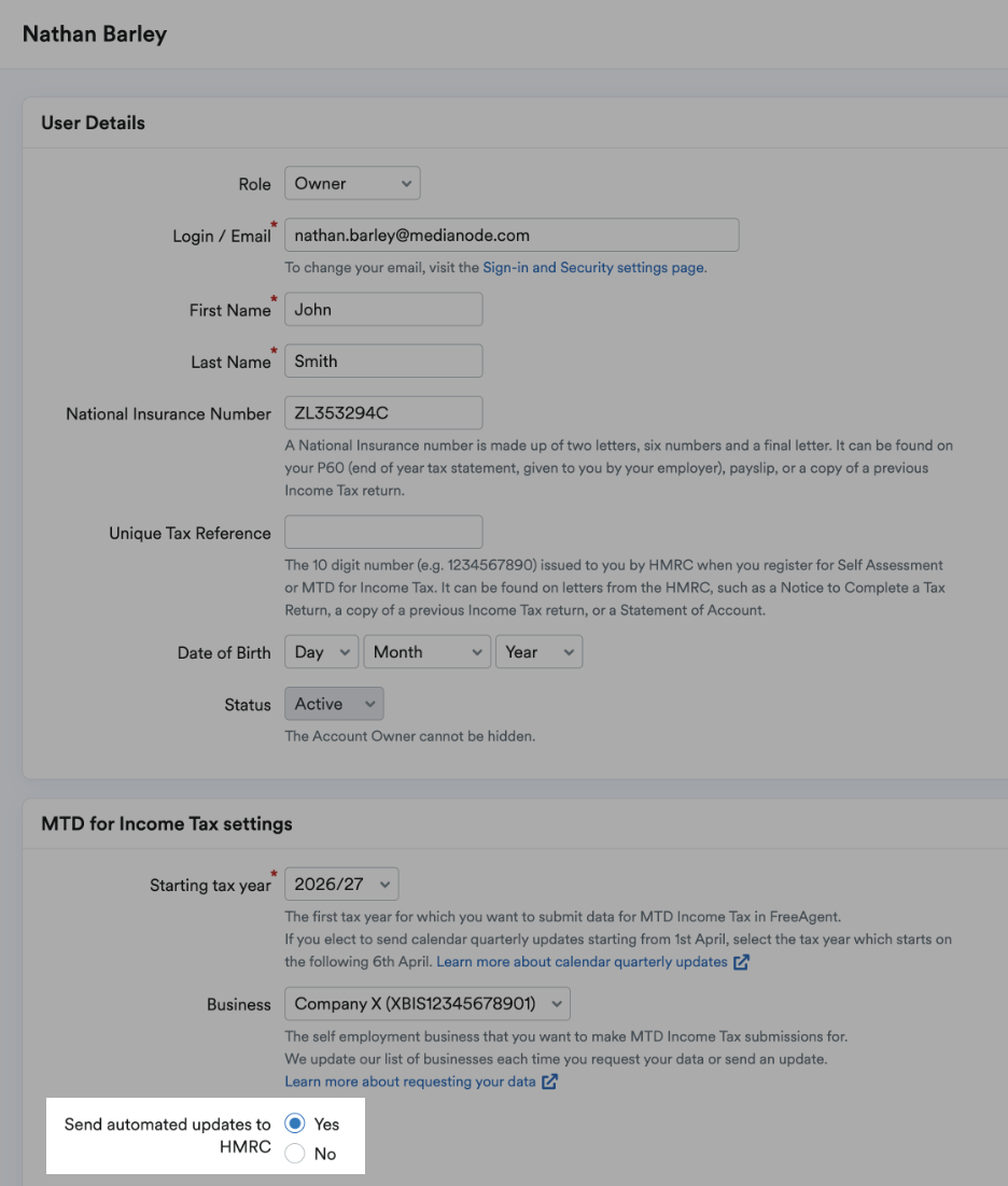 Option to enable automated quarterly update submissions to HMRC