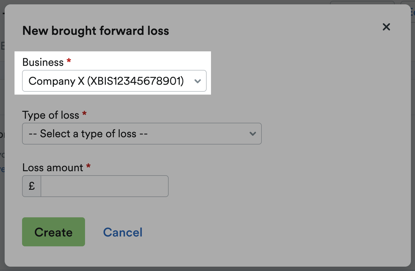 Business selected on 'Business' drop-down menu.