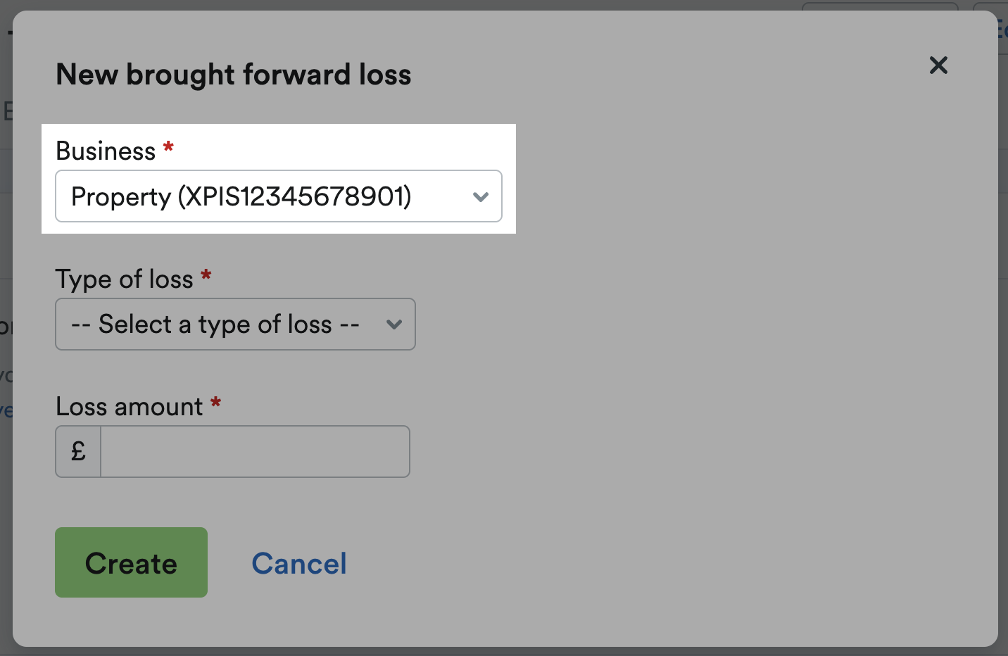 Business select on 'Business' drop-down menu.
