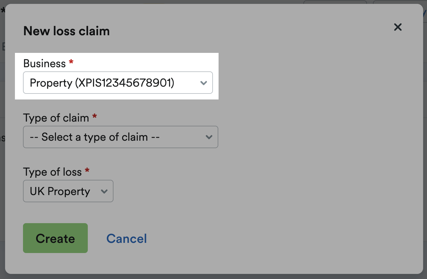 Business select on 'Business' drop-down menu.