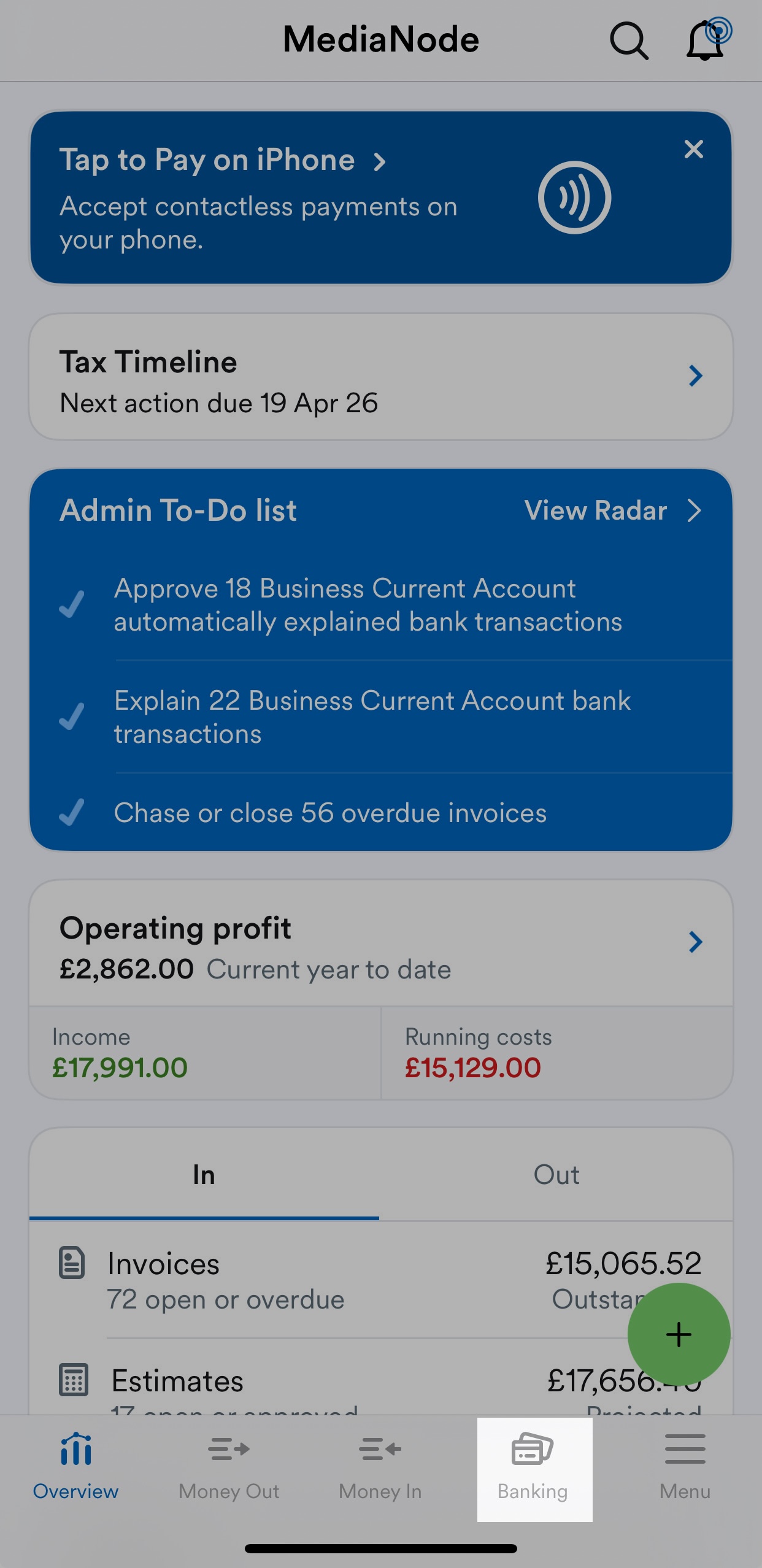 'Banking' icon highlighted in navigation bar on mobile app.