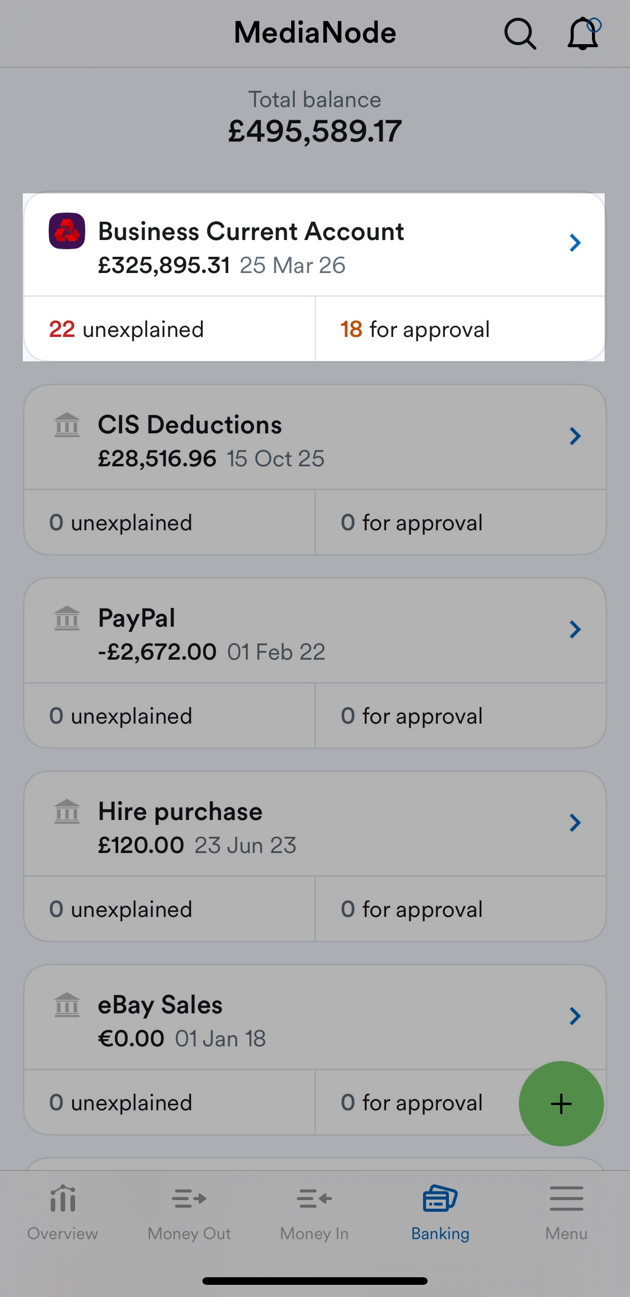 Bank account selected from list of bank accounts.