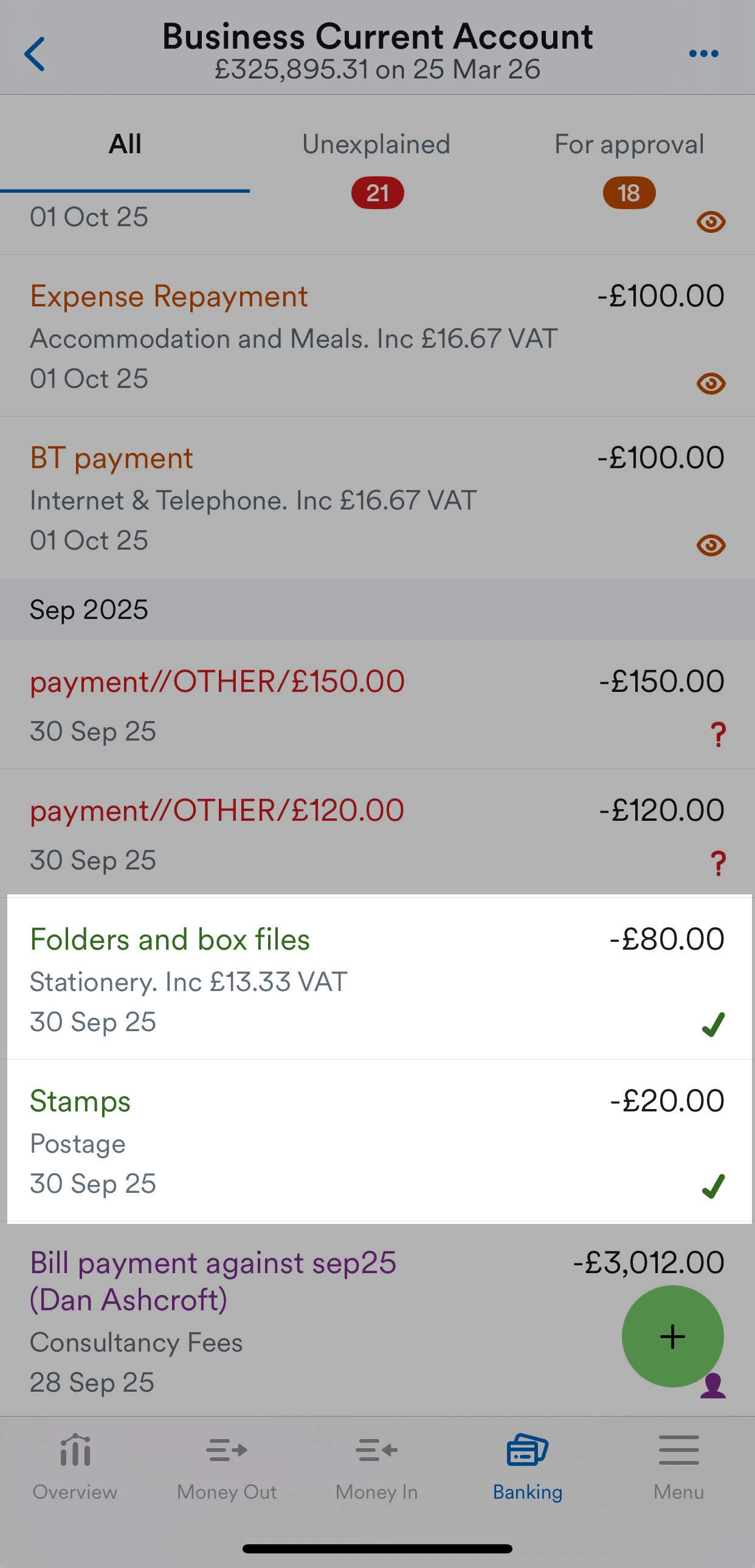 Bank transaction showing as split in bank account.