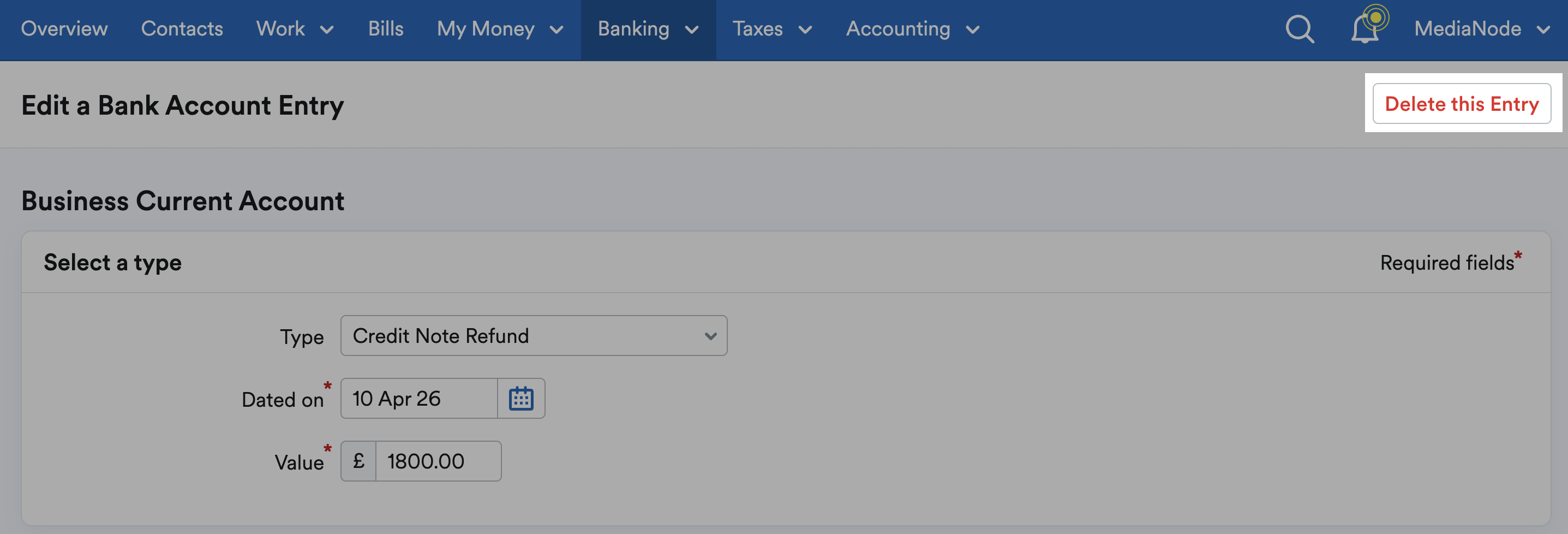 ‘Delete this Entry’ button highlighted.