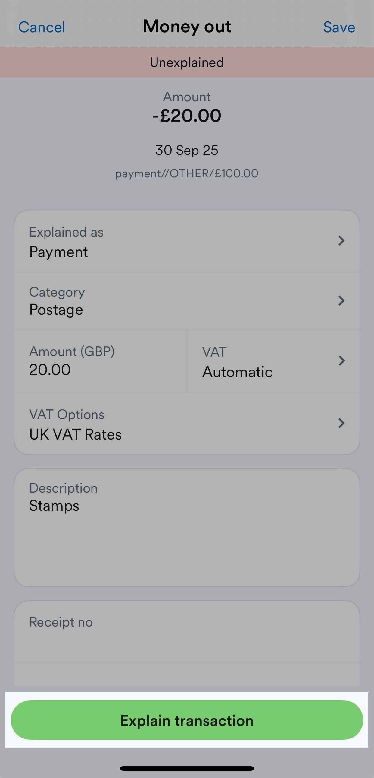'Explain transaction' button highlighted under second tranaction.