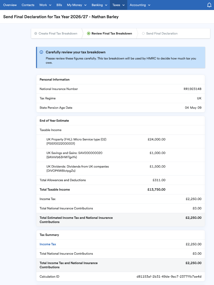 Second step of 'Review Final Tax Breakdown'.
