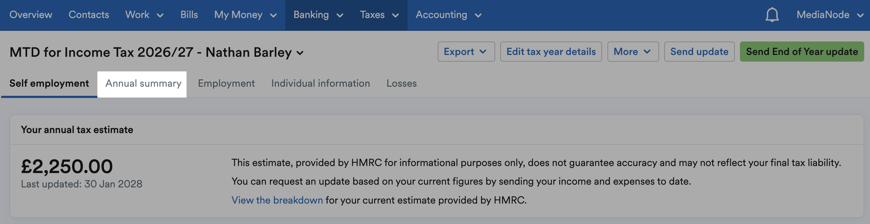 'Annual summary' tab highlighted on MTD for Income Tax page.