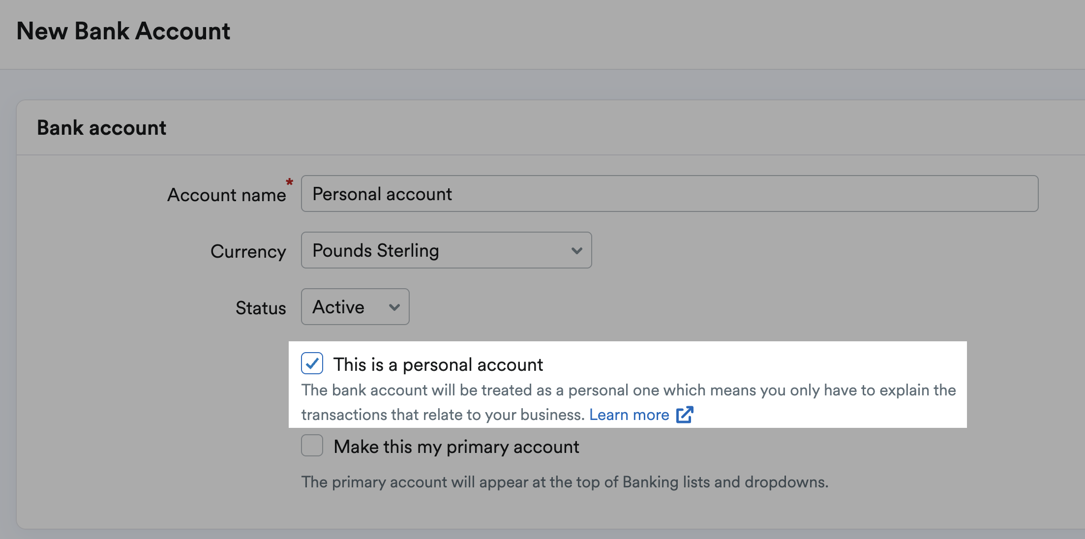 ‘This is a personal account’ checkbox highlighted on Edit account details page.