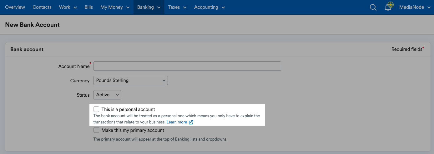'This is a personal account' checkbox highlighted.