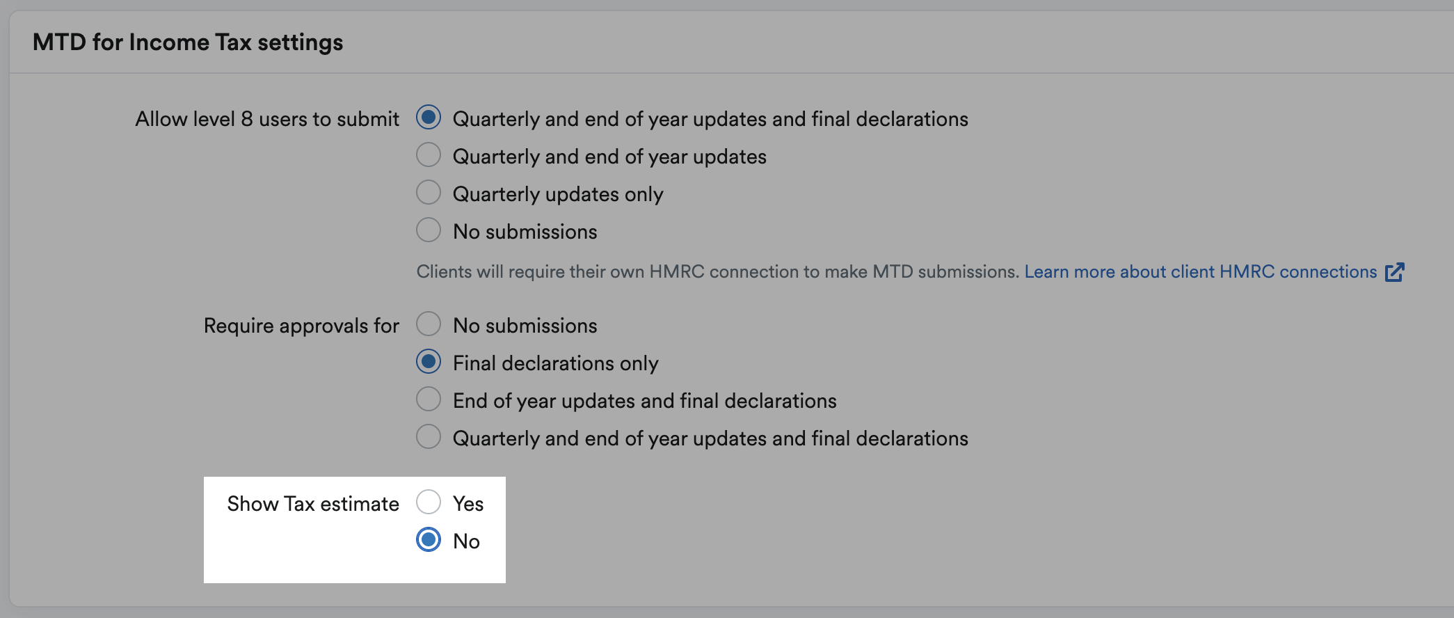 Option for showing tax estimate or not