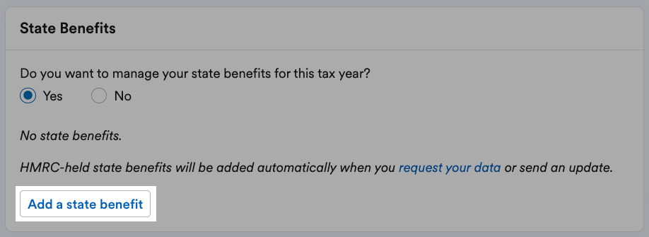 'Add a state benefit' button highlighted in State Benefits section.