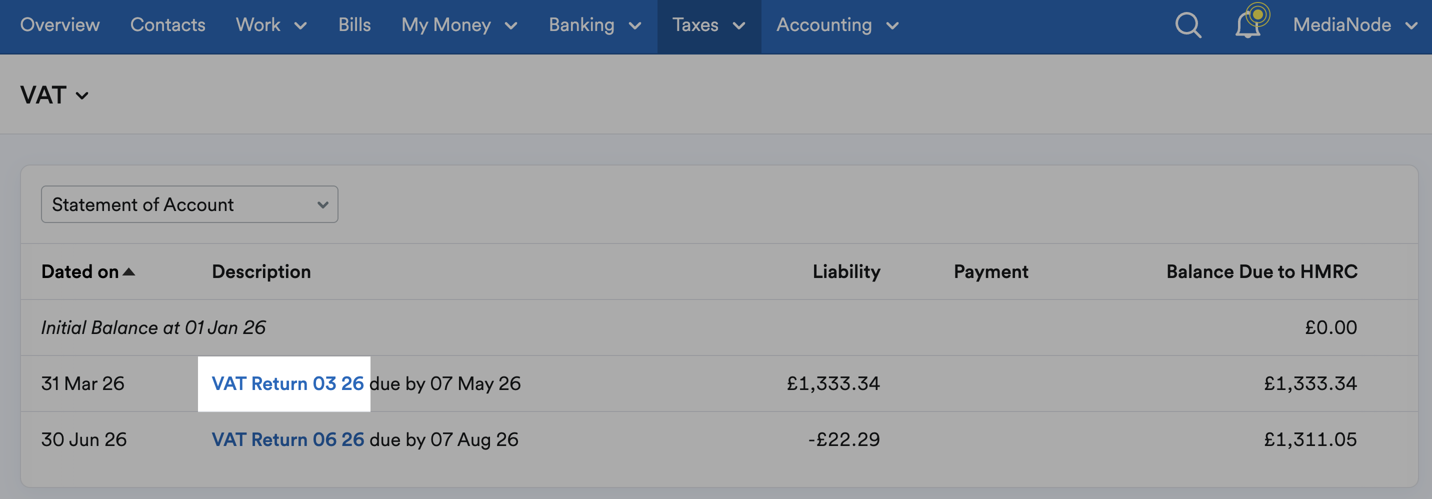 VAT return period highlighted