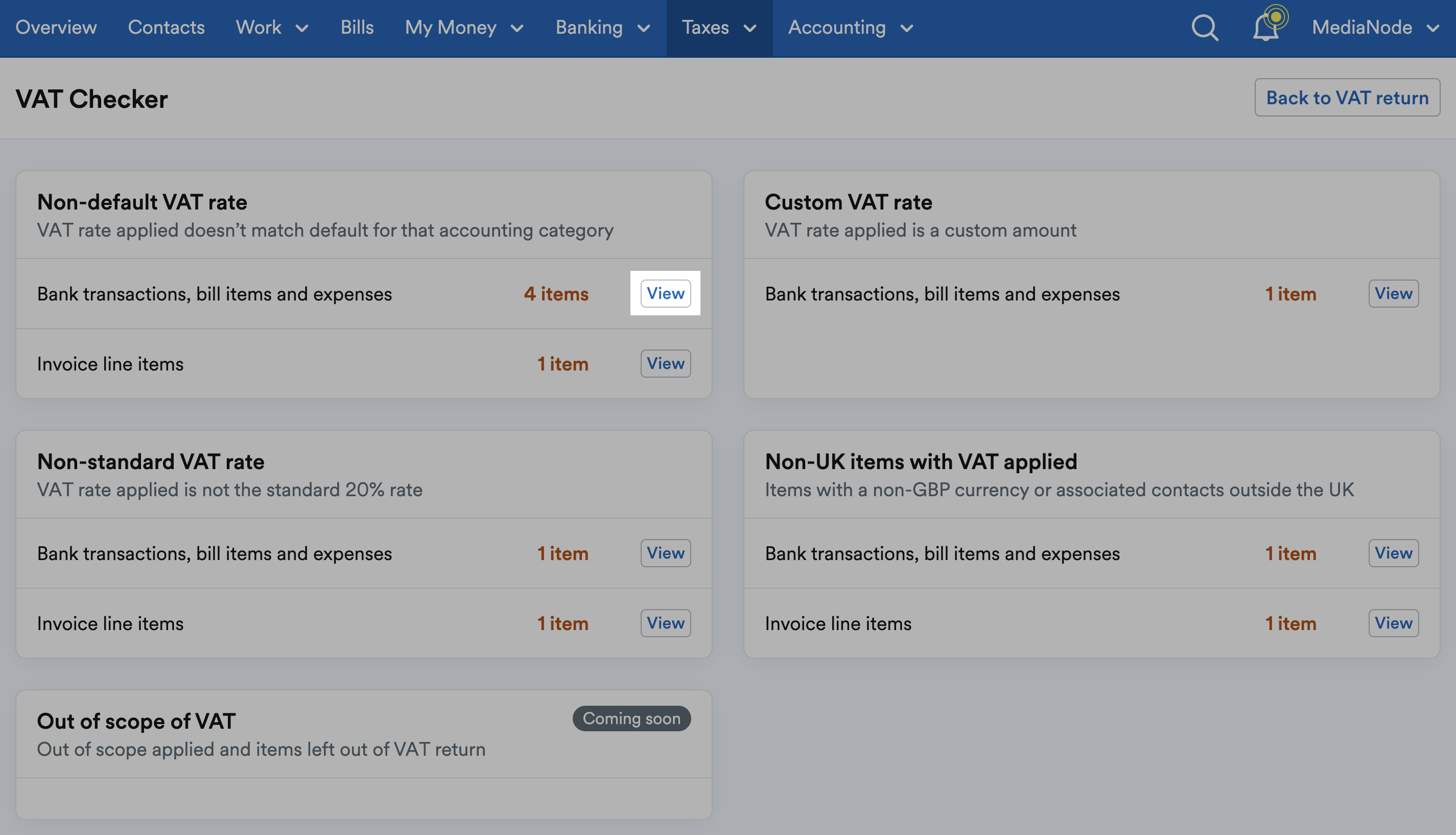 View button highlighted next to transactions to review