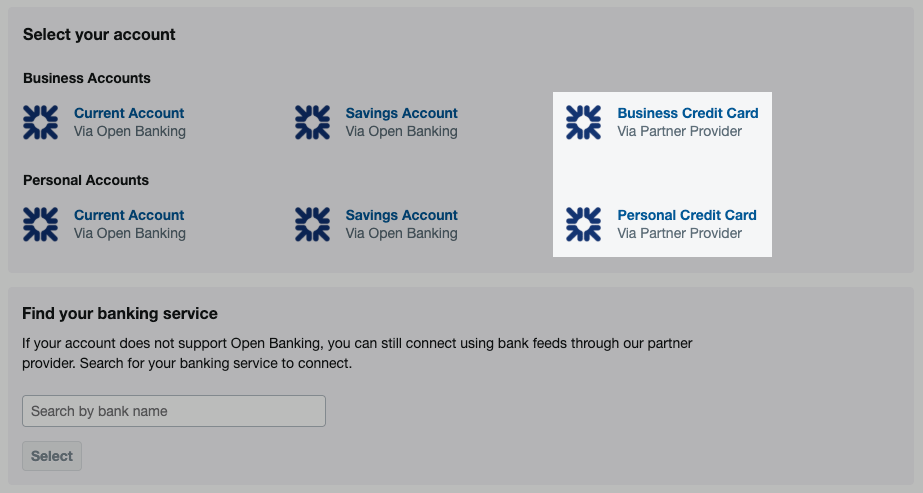 credit card accounts highlighted