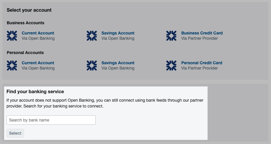 search box for credit card accounts
