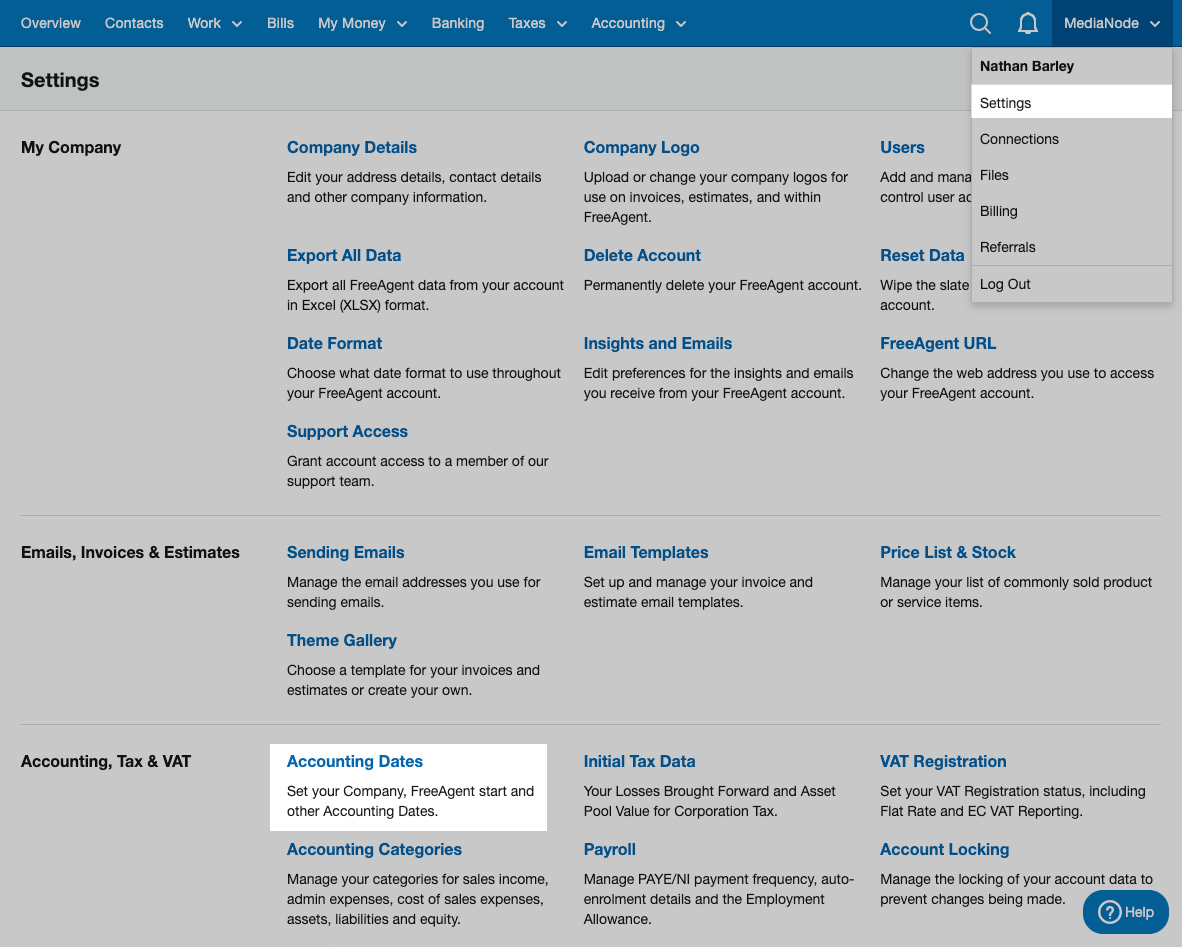 Accounting dates FreeAgent