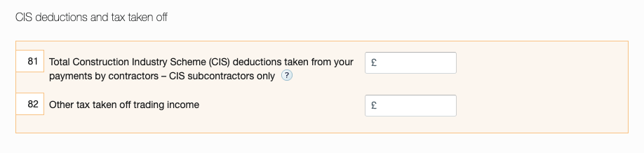 CIS deductions boxes on self-employment page