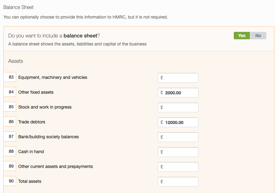 Balance sheet option on self-employment page