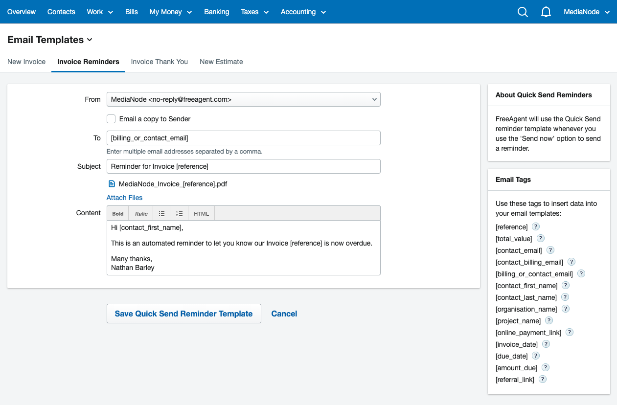 How To Set Up And Send A ‘quick Send’ Invoice Reminder Email For An 