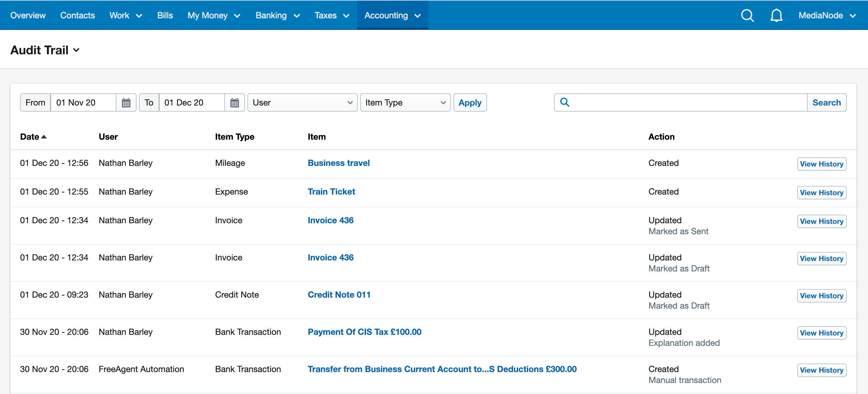 How to access and understand the Audit Trail report – FreeAgent