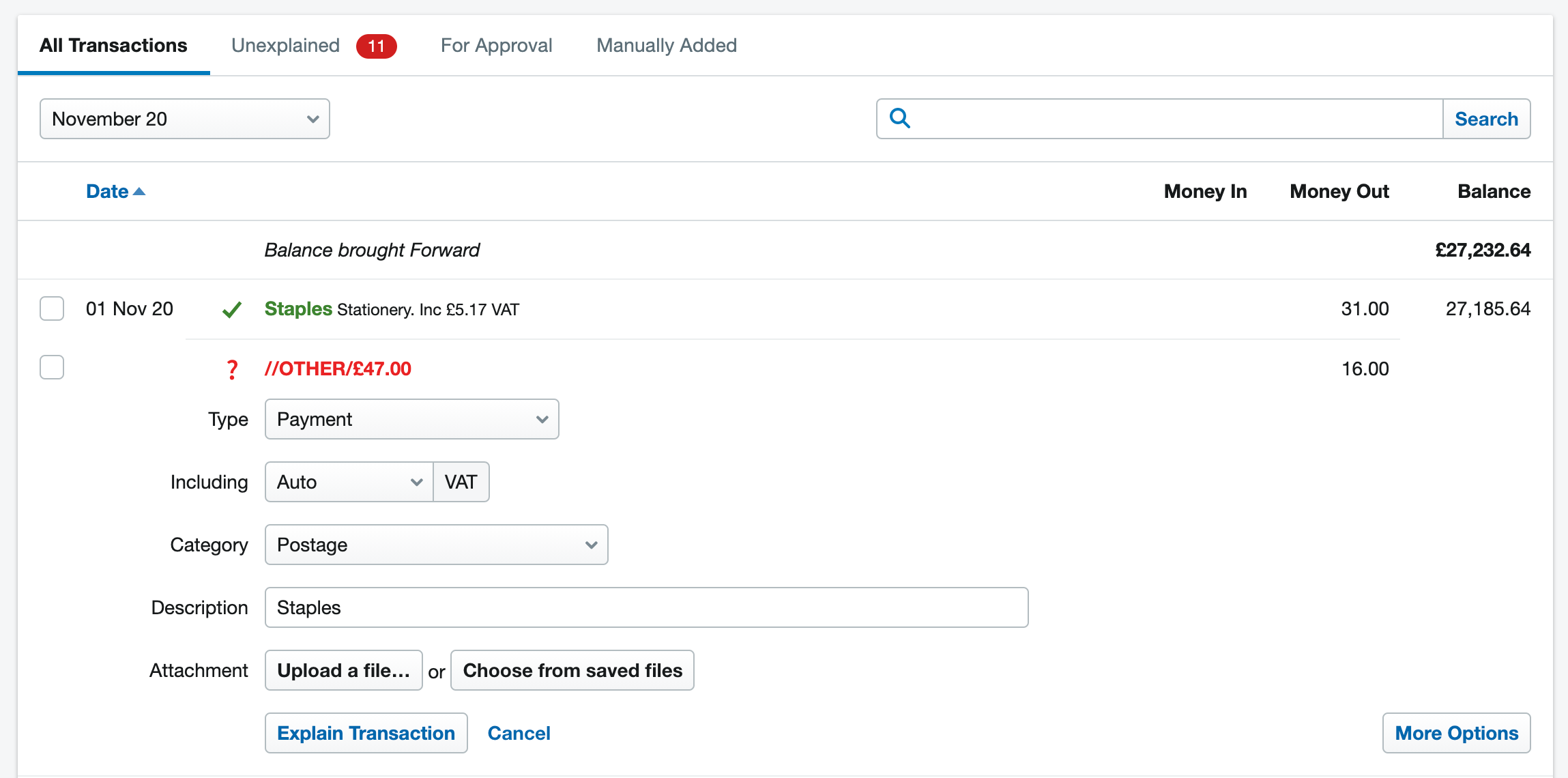 How to split a bank transaction between two categories FreeAgent