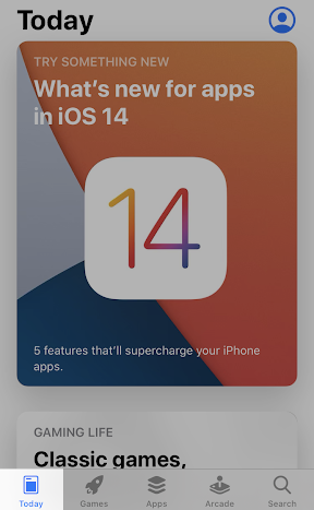 iOS app store with today highlighted