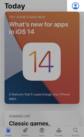 Profile icon on iOS app store highlighted