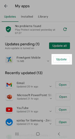 Update highlighted next to FreeAgent mobile app