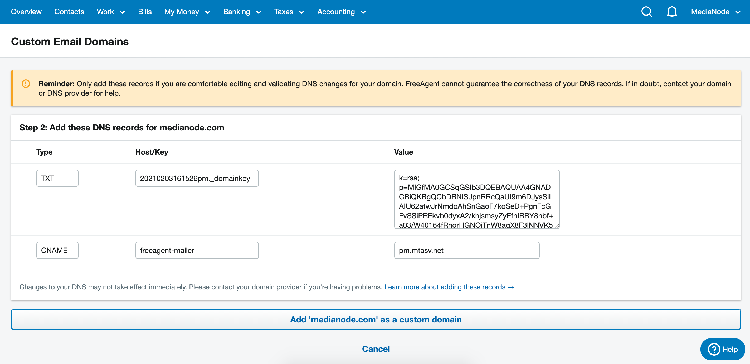 domain name system settings being updated