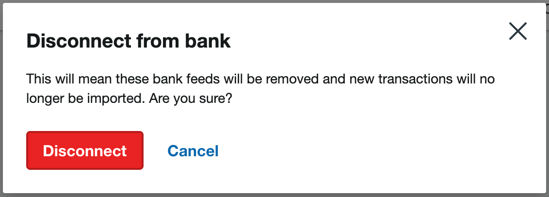 Disconnect from bank pop up window asking user if they want to disconnect.