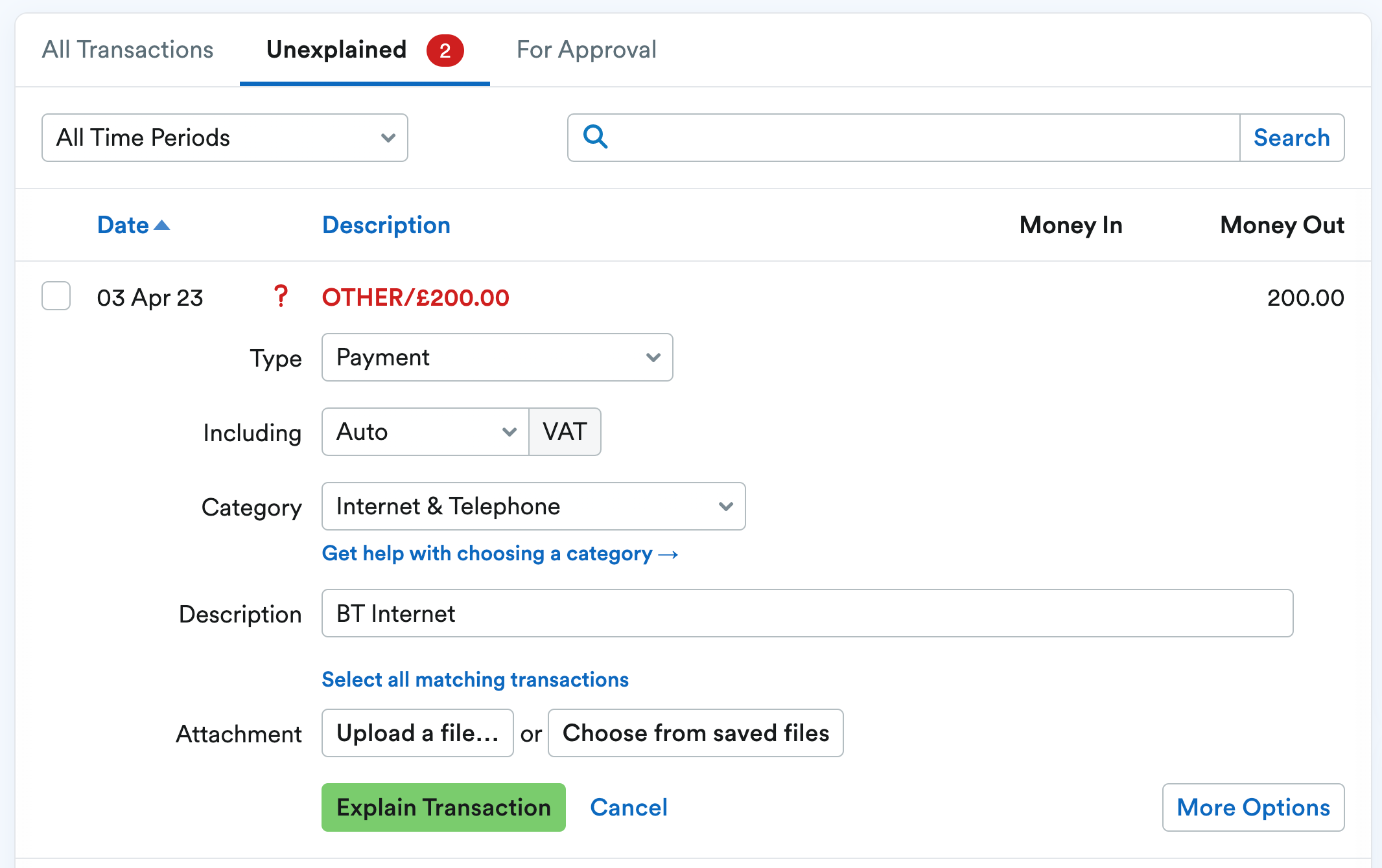 Unexplained transaction with fields to enter information into.