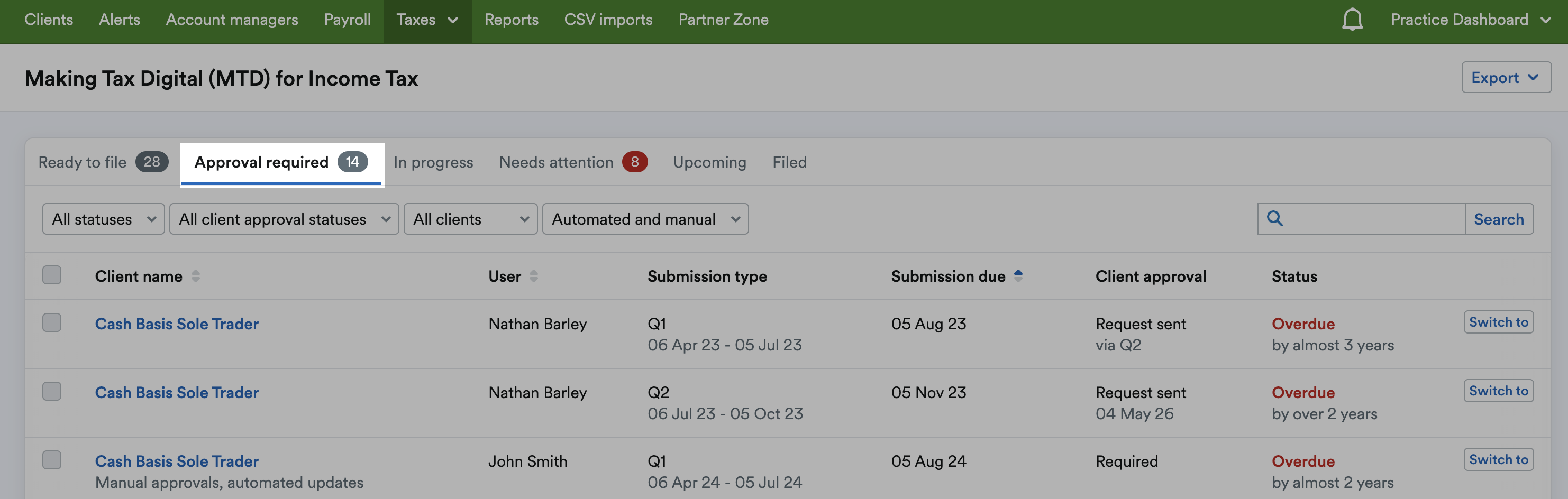 'Approval required' tab highlighted on MTD for Income tax summary page.
