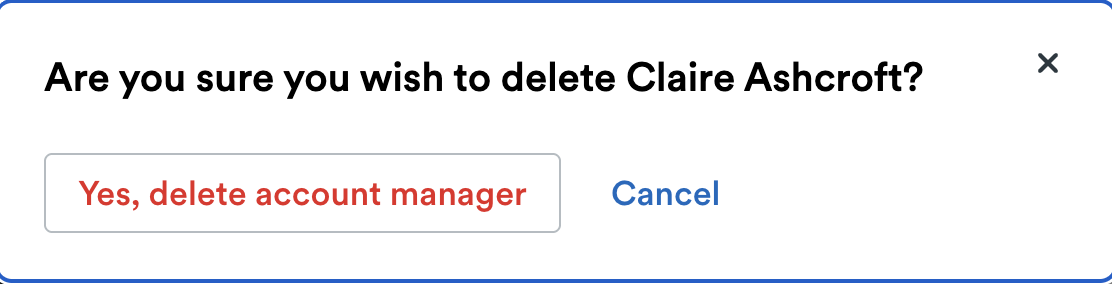 Delete account manager confirmation modal